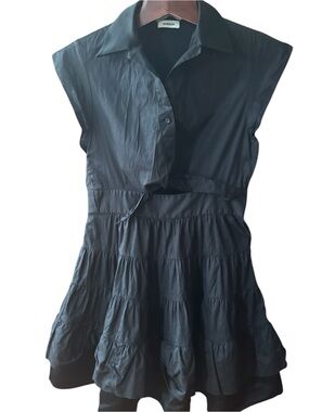 Sandro Black Tiered Shirt Dress - Black linen cotton beautiful material size M